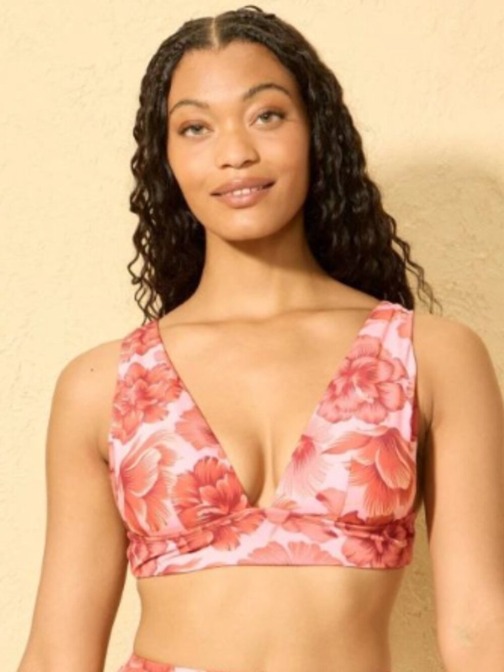 Shade & Shore Women's Pink Hibiscus Print Longline Bikini Top Size XS